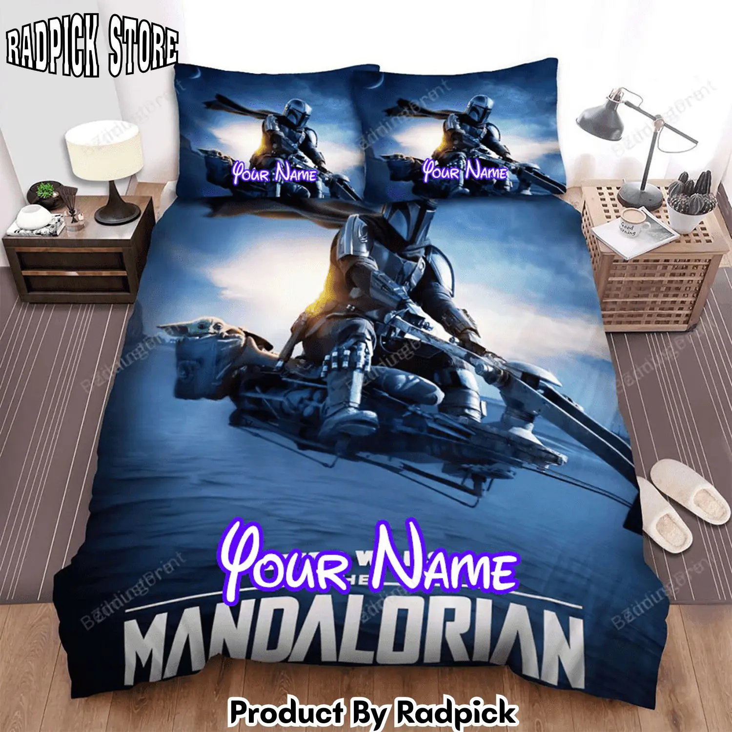 Radpick the mandalorian the mandalorian baby yoda movie poster ver 1 bed sheets duvet cover personalized name bedding sets rp3271075
